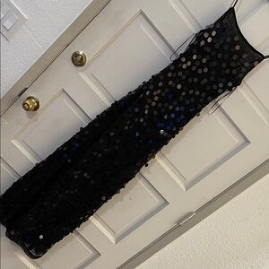 Black Sequin Maxi Slip Dress with Spaghetti Straps